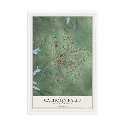 Map of Calhoun Falls, South Carolina, 12 x 18 inch print in a white wood frame