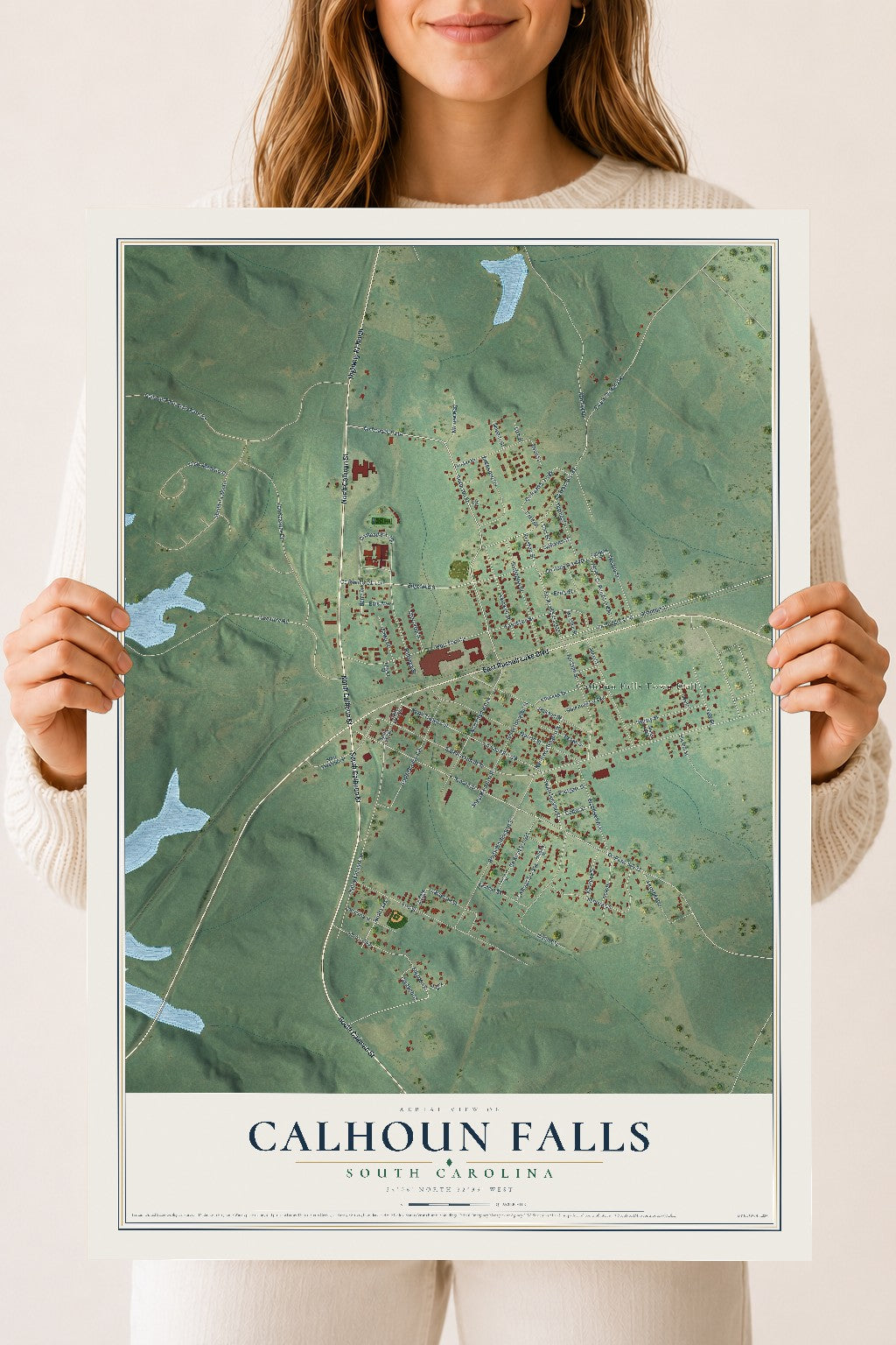 Map of Calhoun Falls, South Carolina, 18 x 24 inch unframed archival matte print