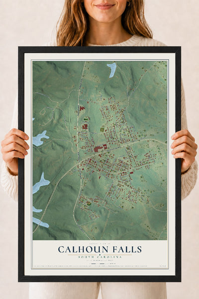 Map of Calhoun Falls, South Carolina, 18 x 24 inch print in a black wood frame
