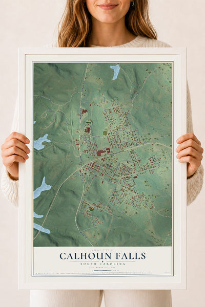 Map of Calhoun Falls, South Carolina, 18 x 24 inch print in a white wood frame