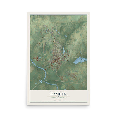 Map of Camden, South Carolina, 12 x 18 inch unframed archival matte print