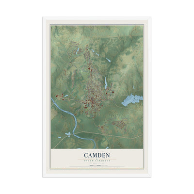 Map of Camden, South Carolina, 12 x 18 inch print in a white wood frame