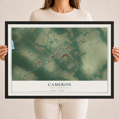 Map of Cameron, South Carolina, 18 x 24 inch print in a black wood frame