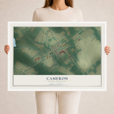 Map of Cameron, South Carolina, 24 x 36 inch print in a white wood frame