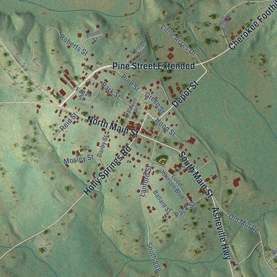 Close-up of the map of Campobello, South Carolina print showing street and building detail