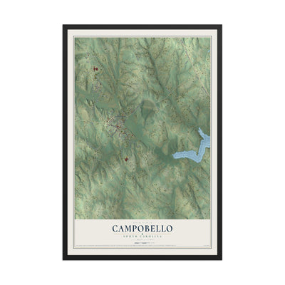 Map of Campobello, South Carolina, 12 x 18 inch print in a black wood frame