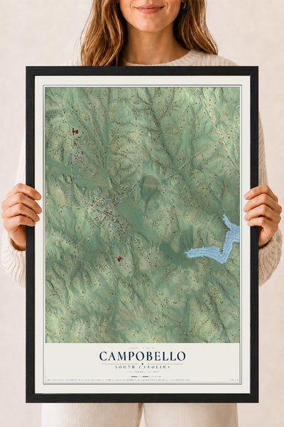 Map of Campobello, South Carolina, 18 x 24 inch print in a black wood frame