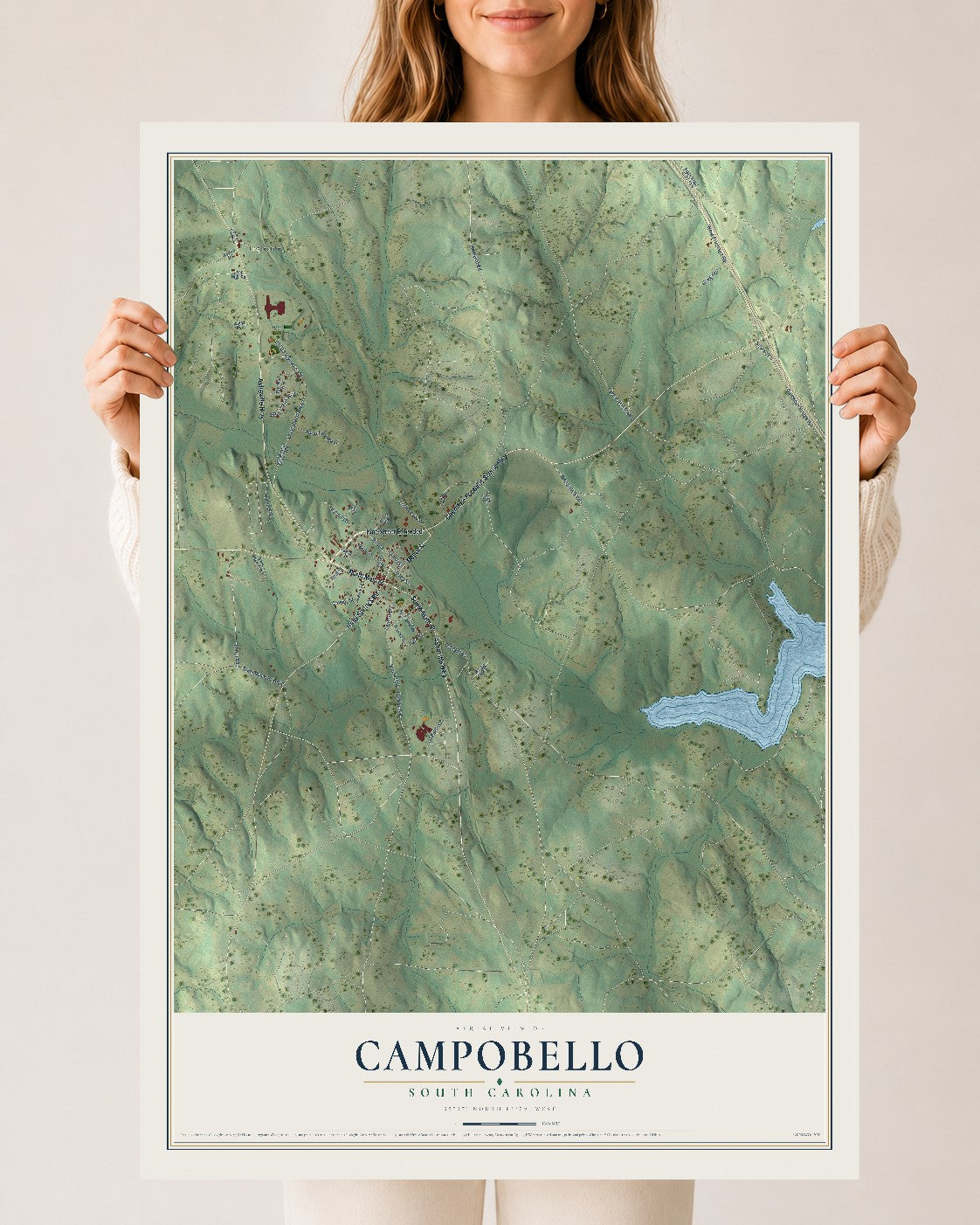 Map of Campobello, South Carolina, 24 x 36 inch unframed archival matte print