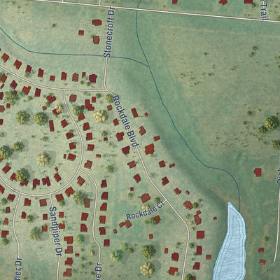 Close-up of the map of Cane Savannah, South Carolina print showing street and building detail