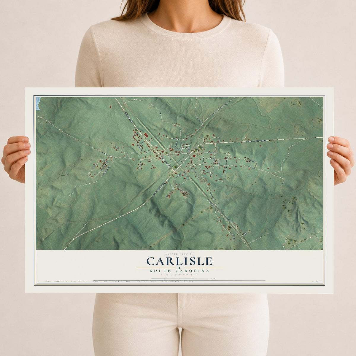 Map of Carlisle, South Carolina, 12 x 18 inch unframed archival matte print
