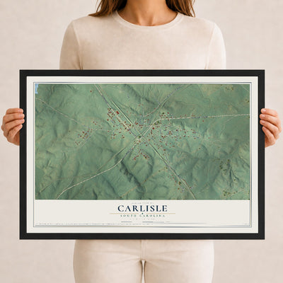 Map of Carlisle, South Carolina, 12 x 18 inch print in a black wood frame
