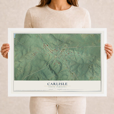 Map of Carlisle, South Carolina, 12 x 18 inch print in a white wood frame