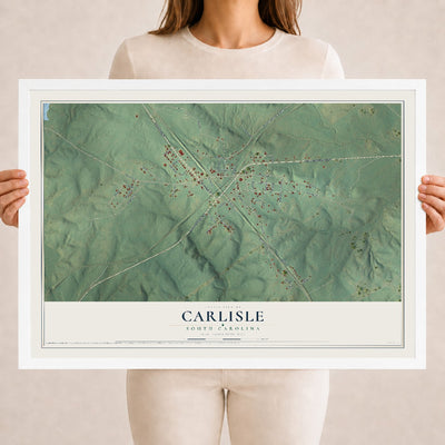 Map of Carlisle, South Carolina, 18 x 24 inch print in a white wood frame