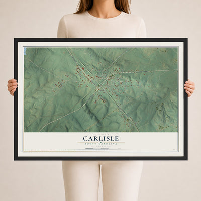 Map of Carlisle, South Carolina, 24 x 36 inch print in a black wood frame