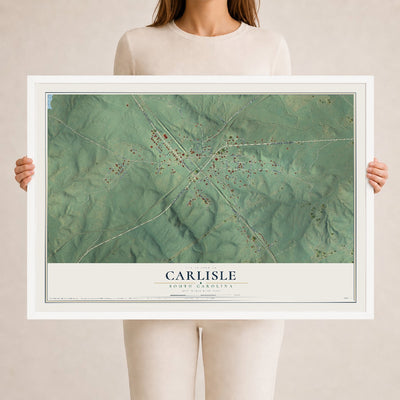 Map of Carlisle, South Carolina, 24 x 36 inch print in a white wood frame
