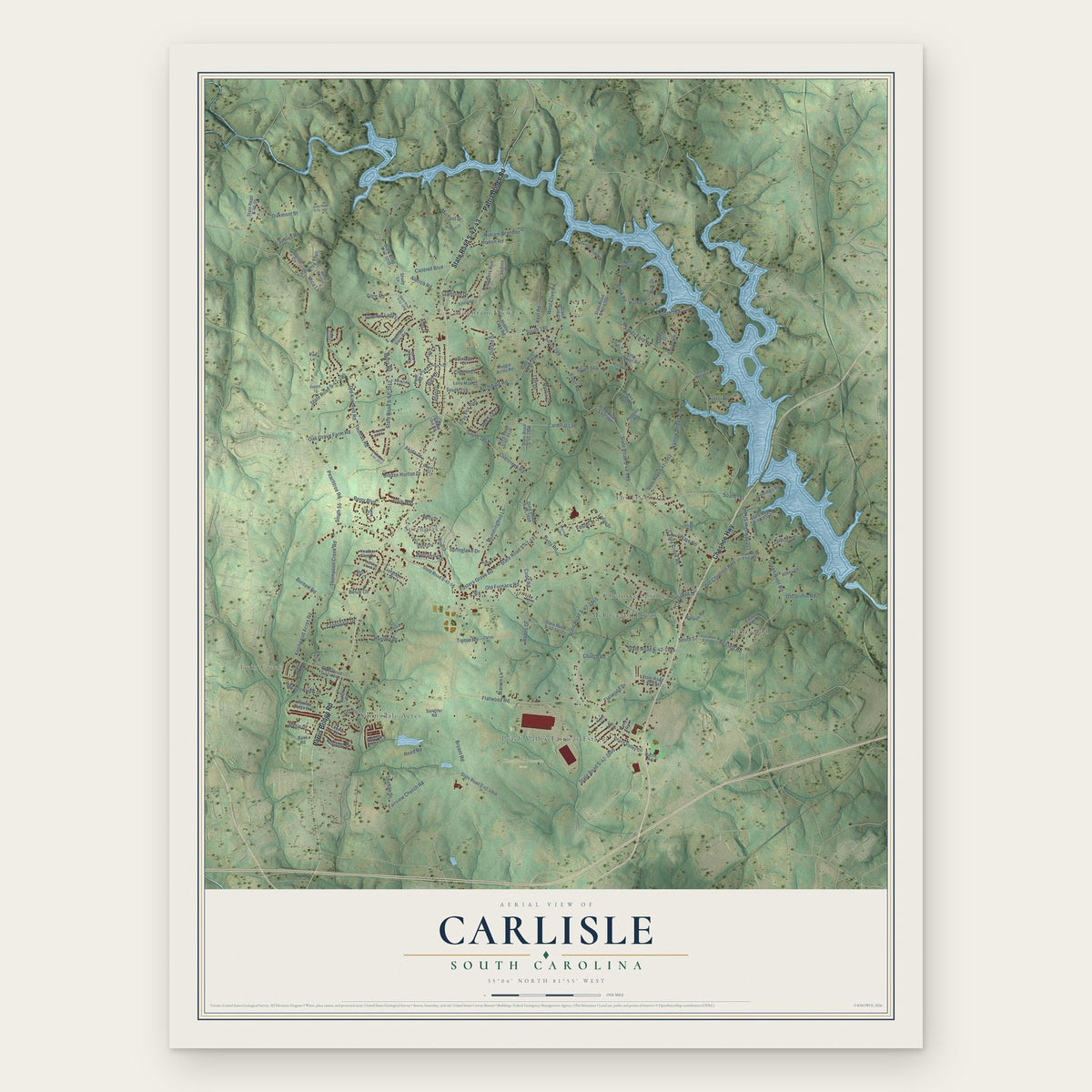 Carlisle, Spartanburg County, South Carolina map print, the full design