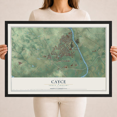 Map of Cayce, South Carolina, 18 x 24 inch print in a black wood frame