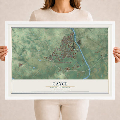 Map of Cayce, South Carolina, 18 x 24 inch print in a white wood frame