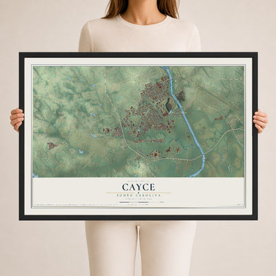 Map of Cayce, South Carolina, 24 x 36 inch print in a black wood frame