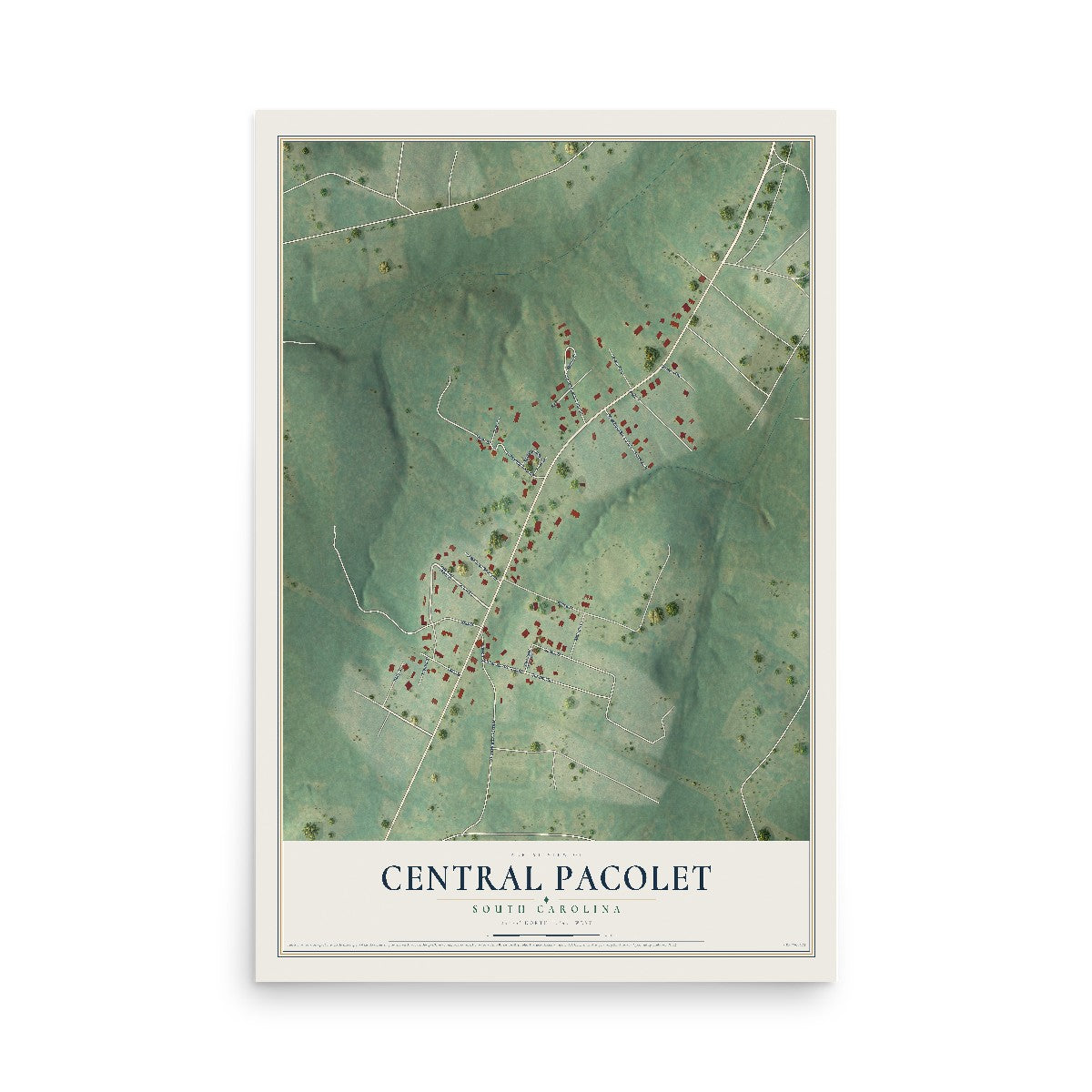 Map of Central Pacolet, South Carolina, 12 x 18 inch unframed archival matte print