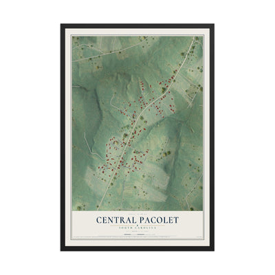 Map of Central Pacolet, South Carolina, 12 x 18 inch print in a black wood frame