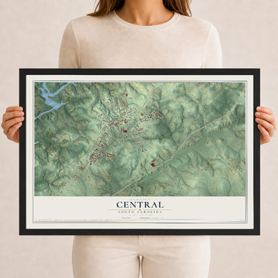 Map of Central, South Carolina, 12 x 18 inch print in a black wood frame