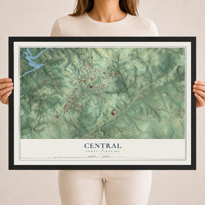 Map of Central, South Carolina, 18 x 24 inch print in a black wood frame