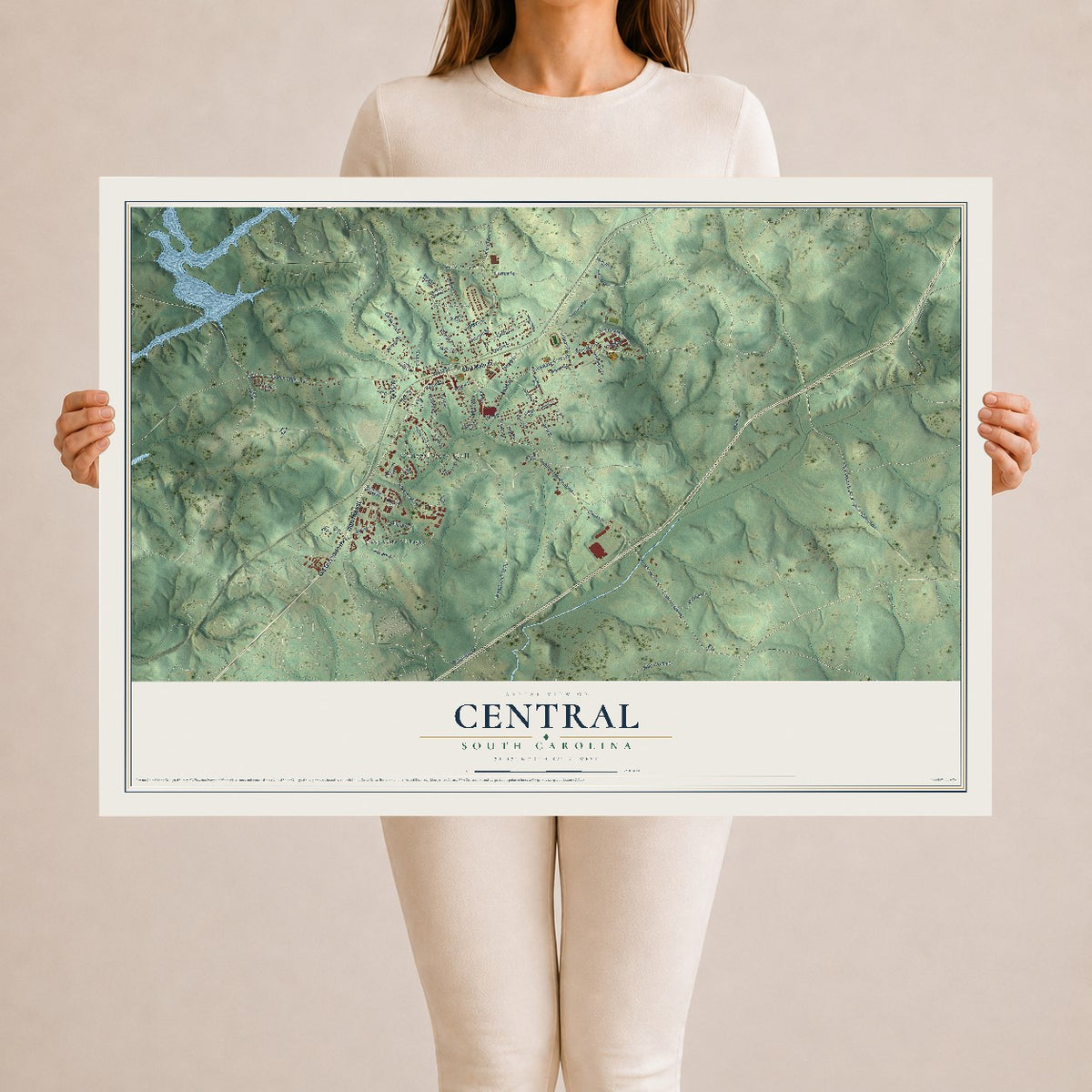 Map of Central, South Carolina, 24 x 36 inch unframed archival matte print
