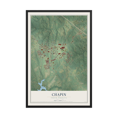 Map of Chapin, South Carolina, 12 x 18 inch print in a black wood frame