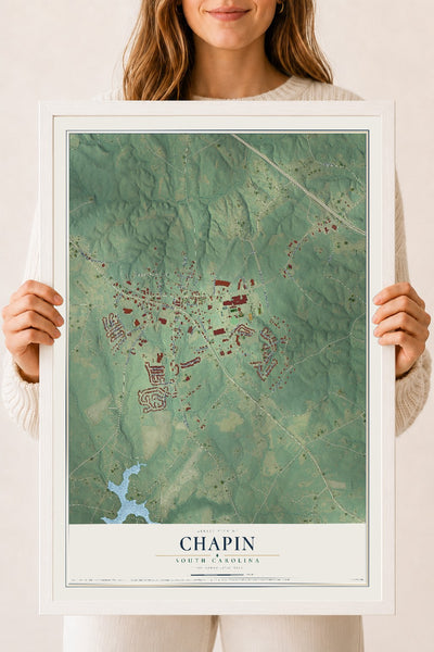 Map of Chapin, South Carolina, 18 x 24 inch print in a white wood frame