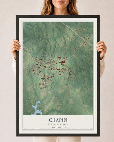 Map of Chapin, South Carolina, 24 x 36 inch print in a black wood frame