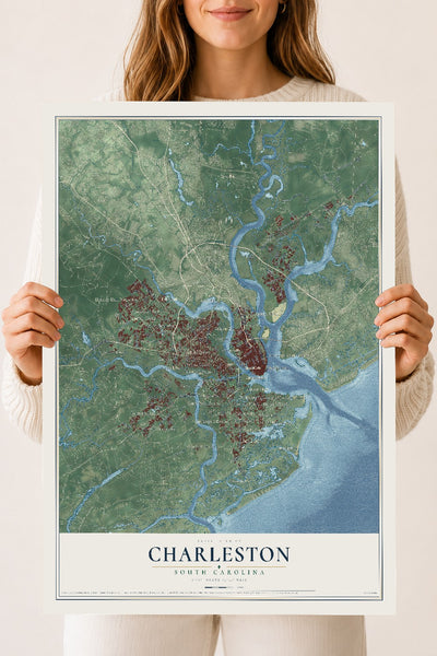 Map of Charleston, South Carolina, 18 x 24 inch unframed archival matte print