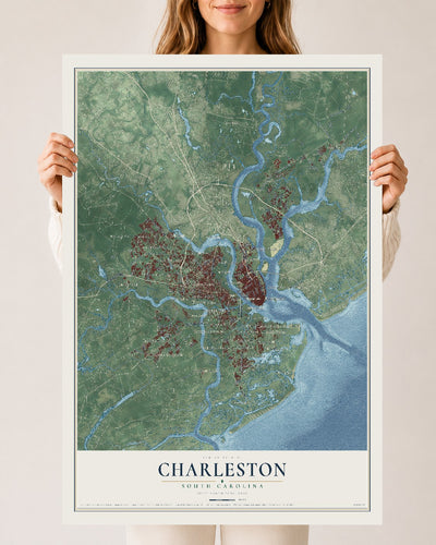 Map of Charleston, South Carolina, 24 x 36 inch unframed archival matte print