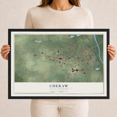 Map of Cheraw, South Carolina, 12 x 18 inch print in a black wood frame