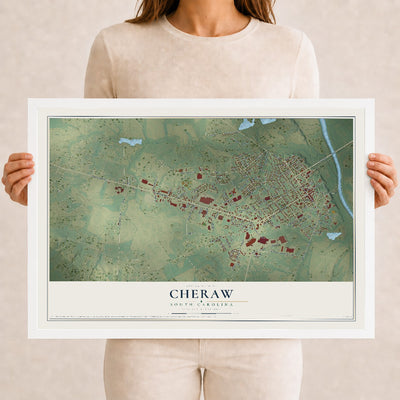 Map of Cheraw, South Carolina, 12 x 18 inch print in a white wood frame