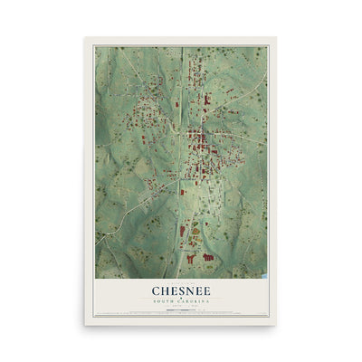 Map of Chesnee, South Carolina, 12 x 18 inch unframed archival matte print