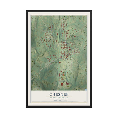 Map of Chesnee, South Carolina, 12 x 18 inch print in a black wood frame