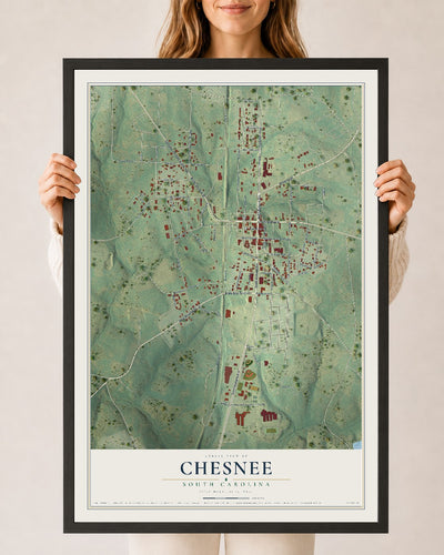 Map of Chesnee, South Carolina, 24 x 36 inch print in a black wood frame