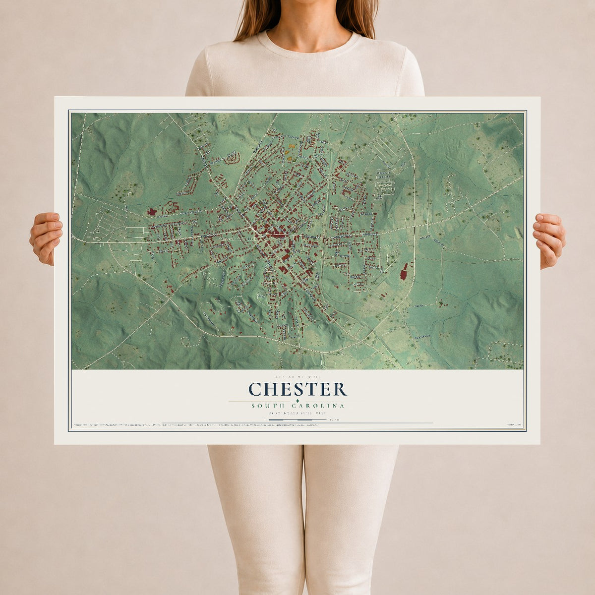 Map of Chester, South Carolina, 24 x 36 inch unframed archival matte print