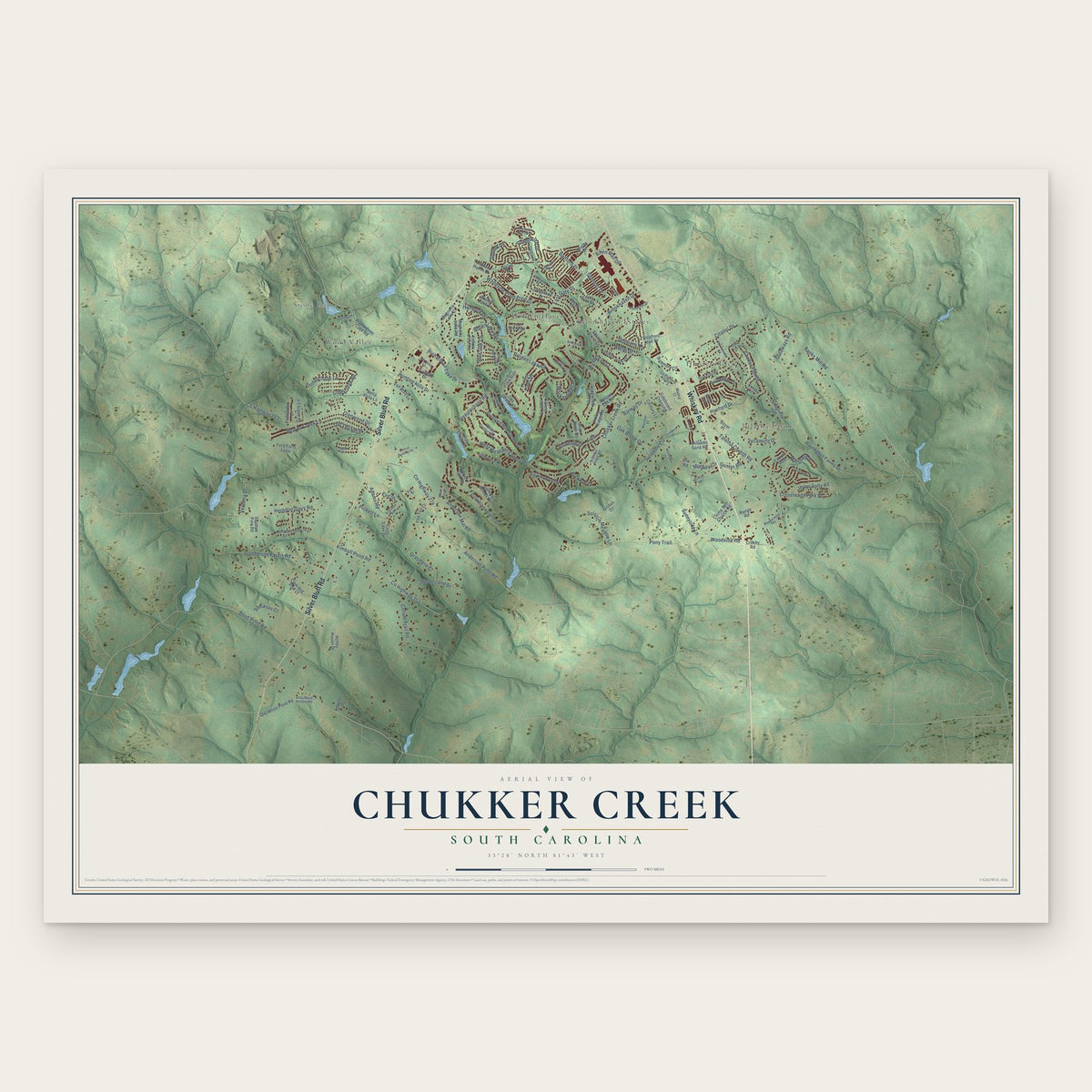 Chukker Creek, South Carolina map print, the full design
