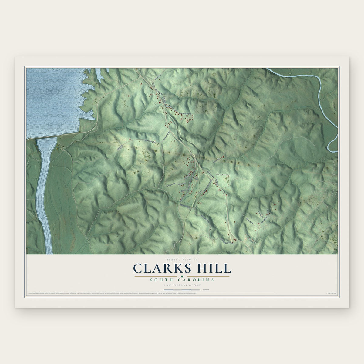 Clarks Hill, South Carolina map print, the full design