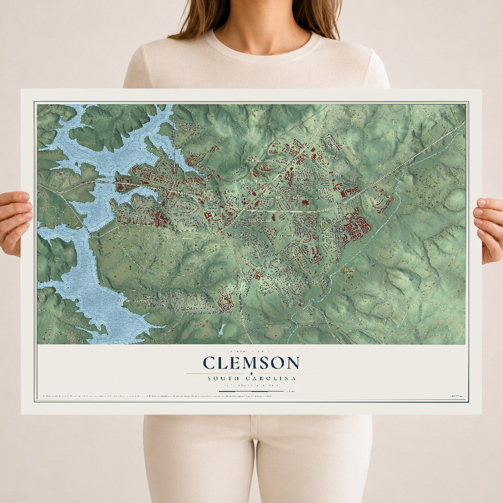 Map of Clemson, South Carolina, 18 x 24 inch unframed archival matte print