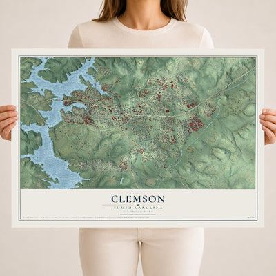 Map of Clemson, South Carolina, 18 x 24 inch unframed archival matte print