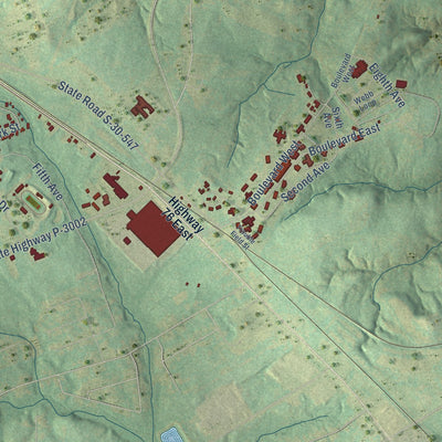 Second close-up of the map of Clinton, South Carolina print showing more streets and buildings