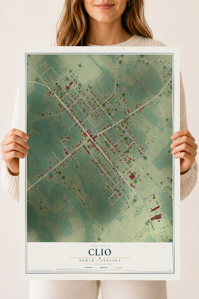Map of Clio, South Carolina, 18 x 24 inch unframed archival matte print