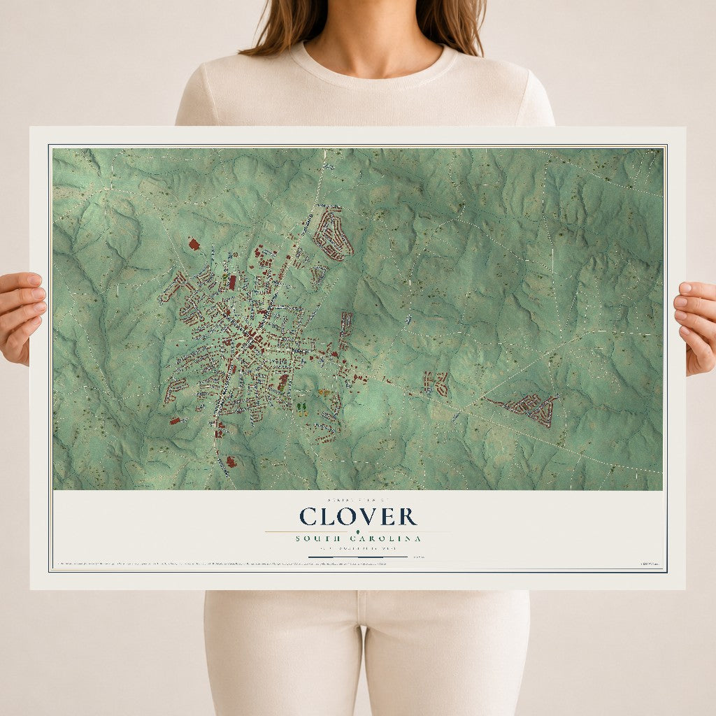 Map of Clover, South Carolina, 18 x 24 inch unframed archival matte print