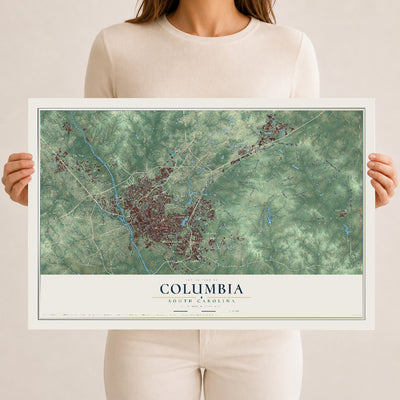 Map of Columbia, South Carolina, 12 x 18 inch unframed archival matte print