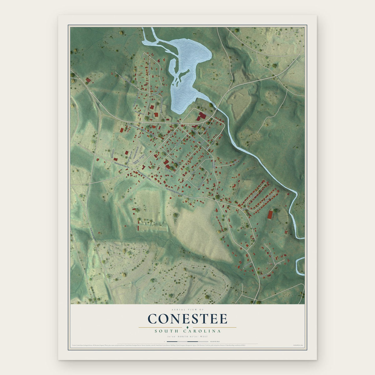 Conestee, South Carolina map print, the full design