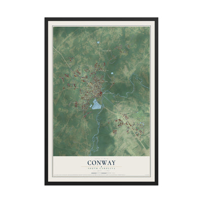 Map of Conway, South Carolina, 12 x 18 inch print in a black wood frame