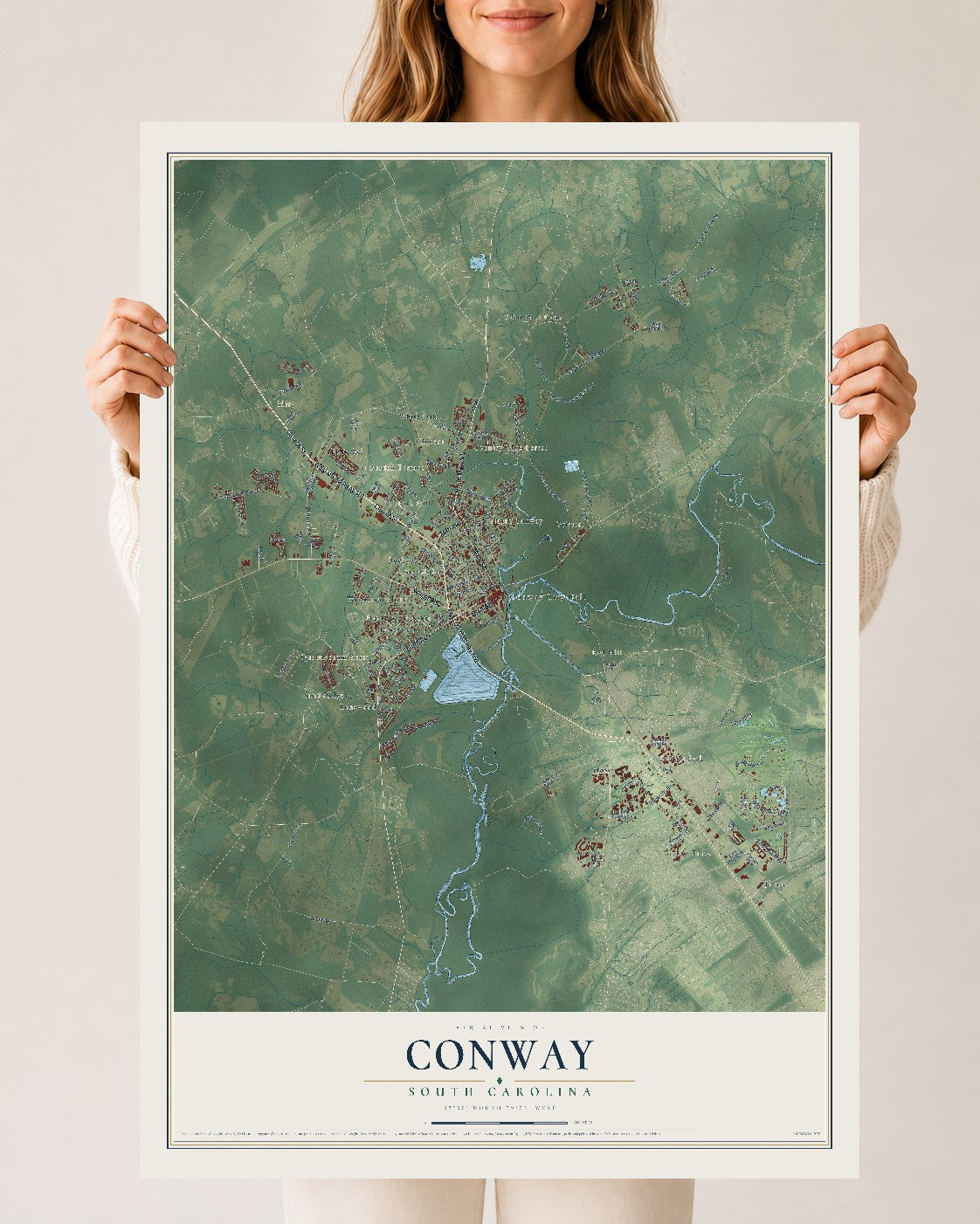 Map of Conway, South Carolina, 24 x 36 inch unframed archival matte print